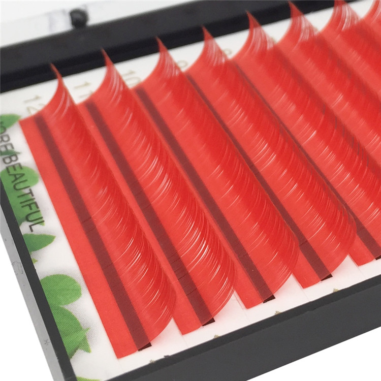 Red Colored Eyelashes Extensions C D curls Mixed Length 8-15mm Colorful Individual Eyelashes FM016 